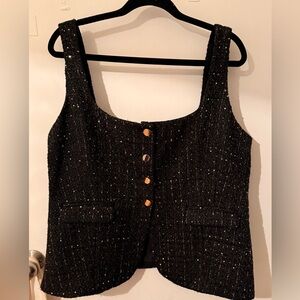 Dynamite Black & Gold Tweed Button-Front Top